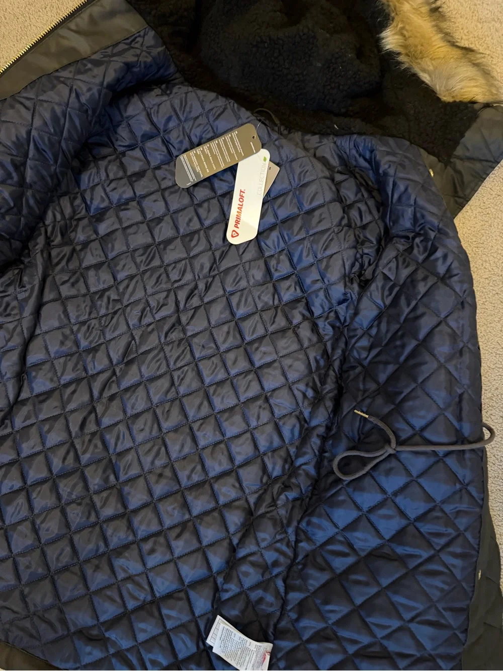 🆕 J.Crew Perfect Winter Parka Style H2222 sz XXS Black and tan faux fur